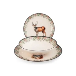 H&H Montana Servizio Tavola Decorato In Stoneware Set 18 Pz