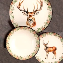 H&H Montana Servizio Tavola Decorato In Stoneware Set 18 Pz