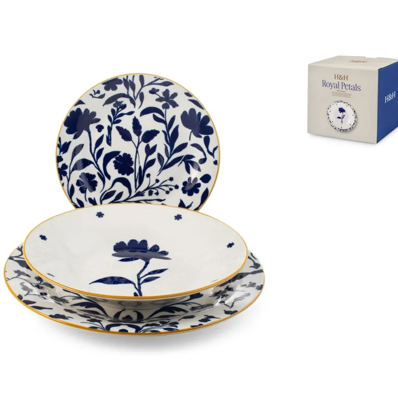 H&H Royal Petals Servizio Piatti In Porcellana - Set 18 Pz