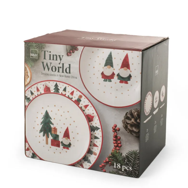 H&H Tiny World Servizio Piatti In Porcellana - Set 18 Pz