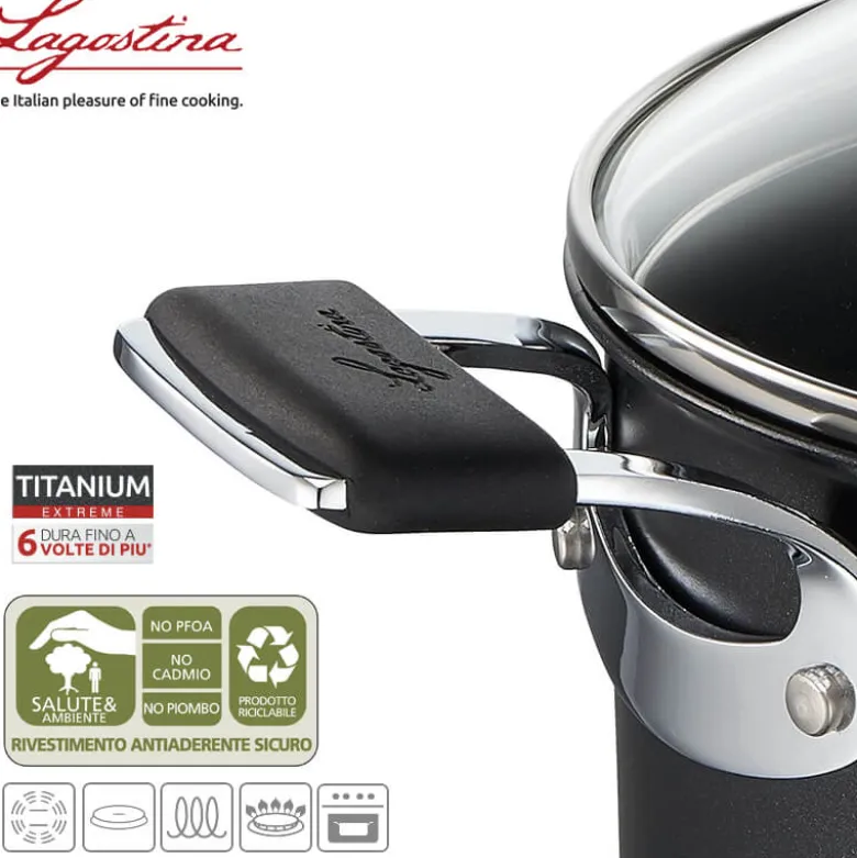 Lagostina Tempra Titanium Extreme Casseruola Alta Antiaderente In Alluminio Con Coperchio