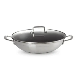 Le Creuset Acciaio Inox Wok Antiaderente In Acciaio Inox Con Coperchio In Vetro