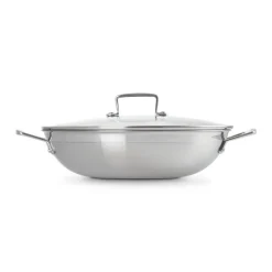 Le Creuset Acciaio Inox Wok Antiaderente In Acciaio Inox Con Coperchio In Vetro