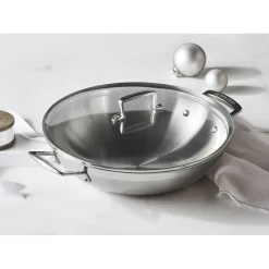 Le Creuset Acciaio Inox Wok In Acciaio Inox Con Coperchio In Vetro