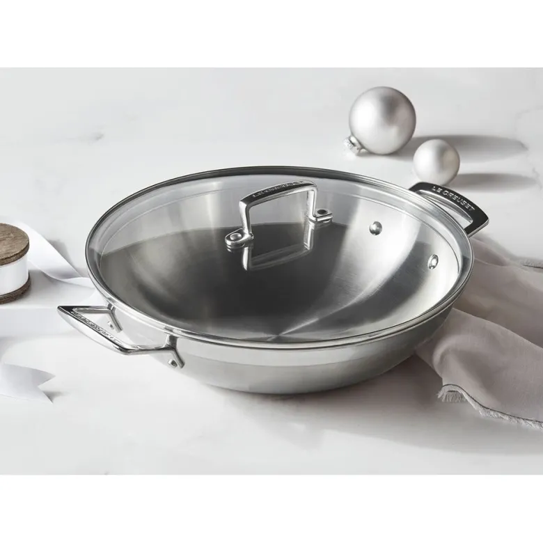Le Creuset Acciaio Inox Wok In Acciaio Inox Con Coperchio In Vetro