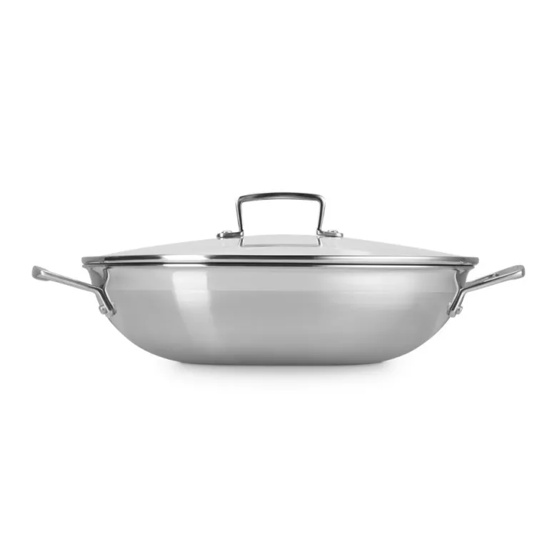 Le Creuset Acciaio Inox Wok In Acciaio Inox Con Coperchio In Vetro