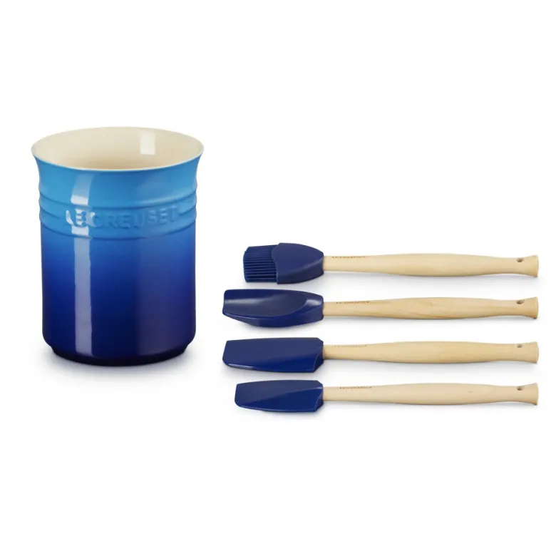 Le Creuset Craft Evolution Set Spatole Cucina In Silicone Con Contenitore In Gres Vetrificato Set 5 Pz