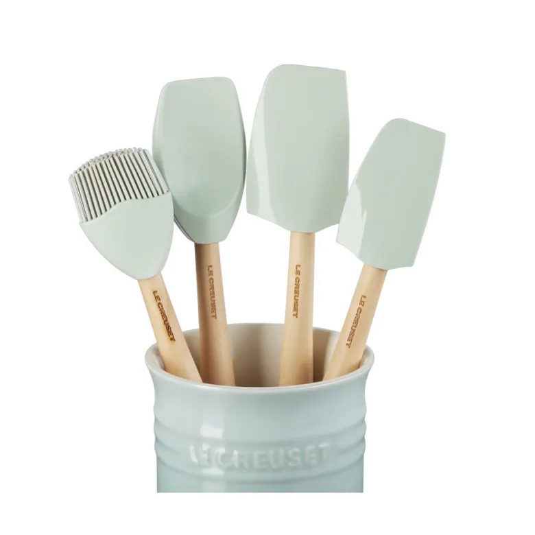 Le Creuset Craft Evolution Set Spatole Cucina In Silicone Con Contenitore In Gres Vetrificato Set 5 Pz