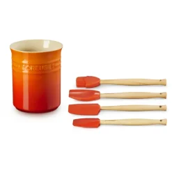 Le Creuset Craft Evolution Set Spatole Cucina In Silicone Con Contenitore In Gres Vetrificato Set 5 Pz
