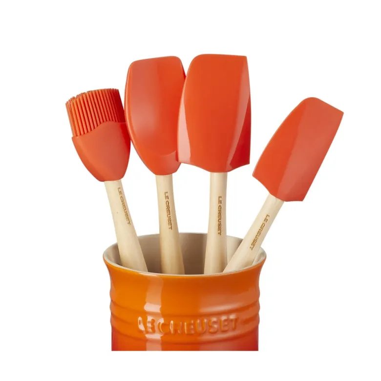 Le Creuset Craft Evolution Set Spatole Cucina In Silicone Con Contenitore In Gres Vetrificato Set 5 Pz