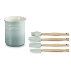 Le Creuset Craft Evolution Set Spatole Cucina In Silicone Con Contenitore In Gres Vetrificato Set 5 Pz