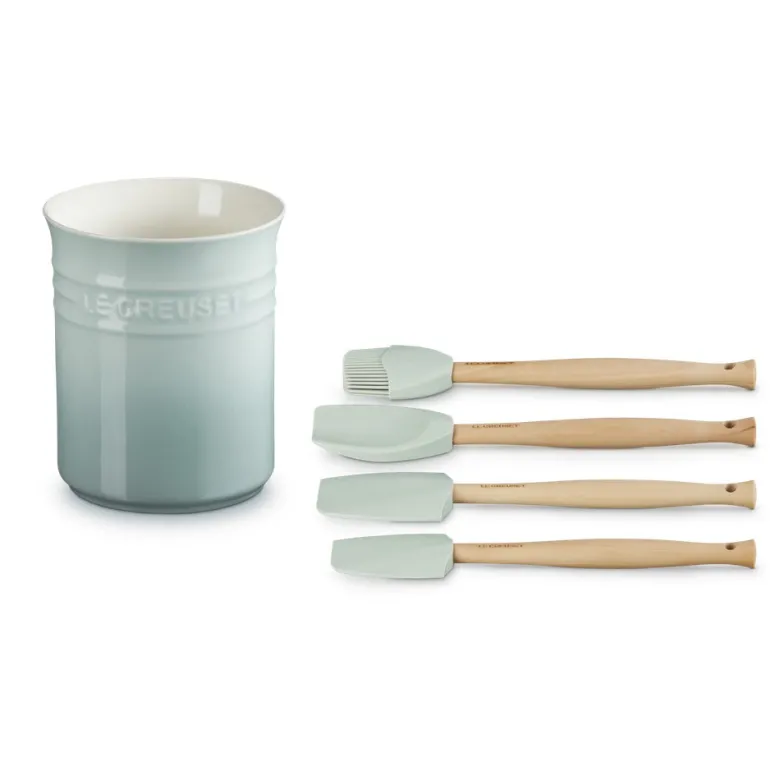 Le Creuset Craft Evolution Set Spatole Cucina In Silicone Con Contenitore In Gres Vetrificato Set 5 Pz