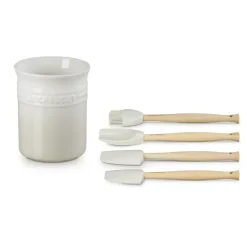 Le Creuset Craft Evolution Set Spatole Cucina In Silicone Con Contenitore In Gres Vetrificato Set 5 Pz