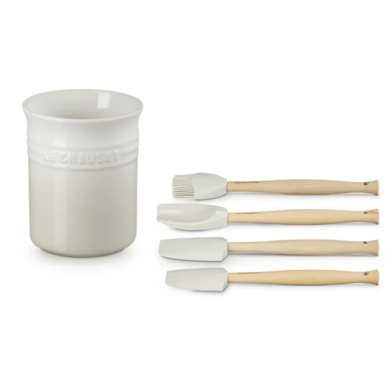 Le Creuset Craft Evolution Set Spatole Cucina In Silicone Con Contenitore In Gres Vetrificato Set 5 Pz