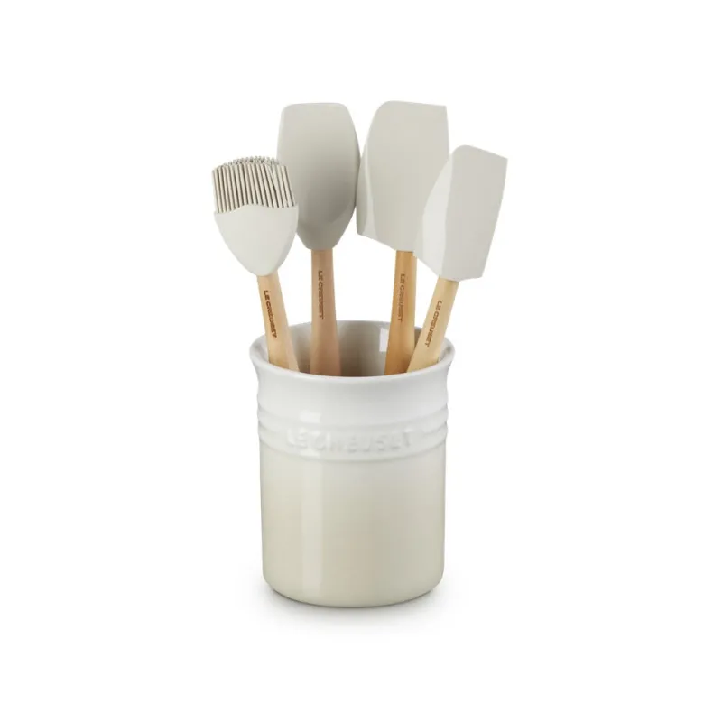 Le Creuset Craft Evolution Set Spatole Cucina In Silicone Con Contenitore In Gres Vetrificato Set 5 Pz