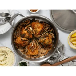 Le Creuset Essential Acciaio Inox Padella Alta Sautè Con Coperchio e Doppie Maniglie In Acciaio Inox