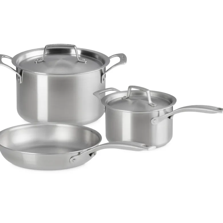 Le Creuset Inox Essential Set Pentole e Padelle In Acciaio Inox Set 3 Pz