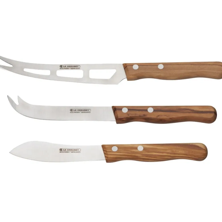 Le Creuset Set Coltelli Formaggio In Acciaio Inox Con Manico In Legno In Acciaio Damasco Set 3 Pz