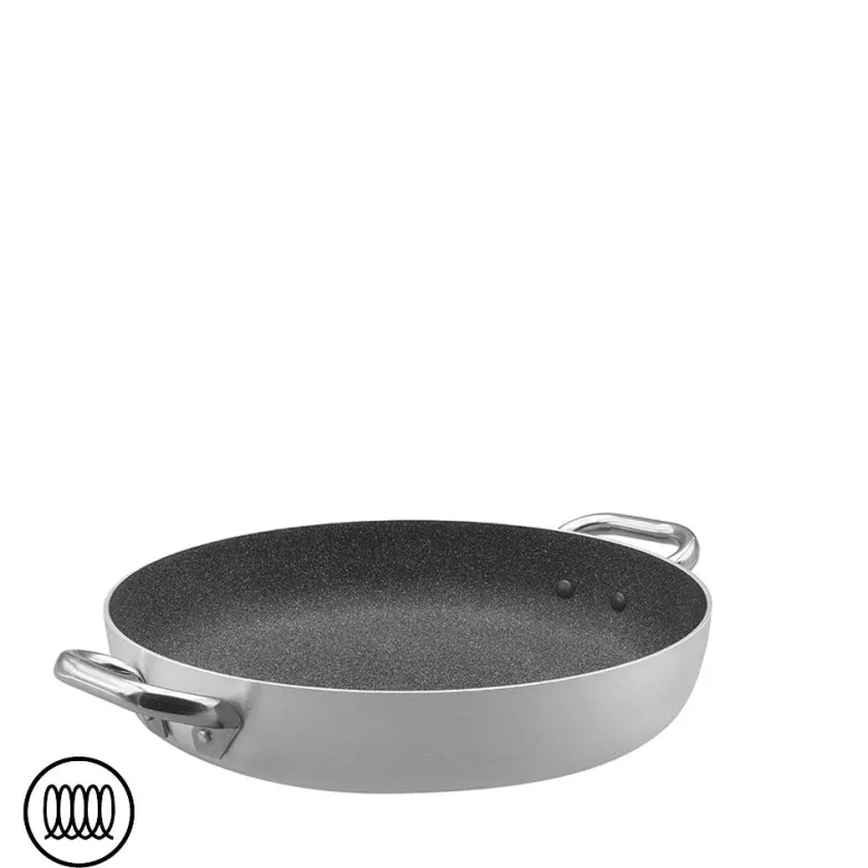 SharkSkin Tegame Basso In Alluminio Antiaderente Induzione Con 2 Maniglie Acciaio Inox