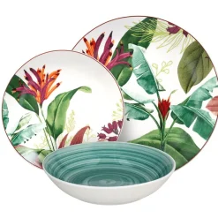 Tognana Madison Tropicalia Servizio Piatti Decorato In Porcellana Set 18 Pz
