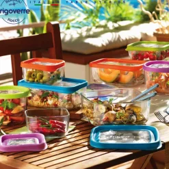 19x19 cm - Bormioli Rocco Frigoverre Fun Contenitore Per Alimenti Quadrato In Vetro