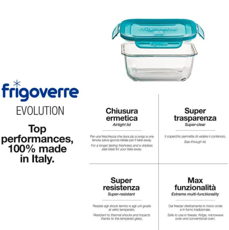 18x18 cm - Bormioli Rocco Frigoverre Evolution Contenitore Per Alimenti Ermetico In Vetro Temperato