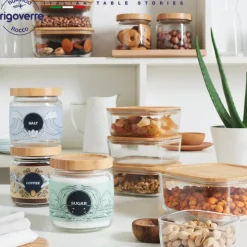 19x19 cm - Bormioli Rocco Frigoverre Bamboo Contenitore Per Alimenti Quadrato In Vetro Con Tappo Bambù