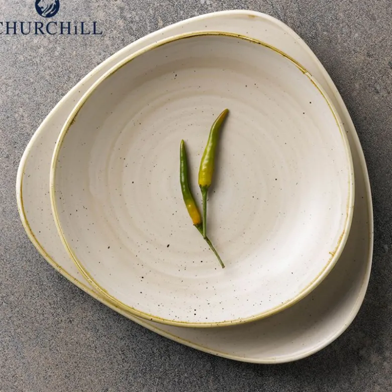 19.2x19.2 cm - Churchill Stonecast Piatto Piano Triangolare In Porcellana Vetrificata