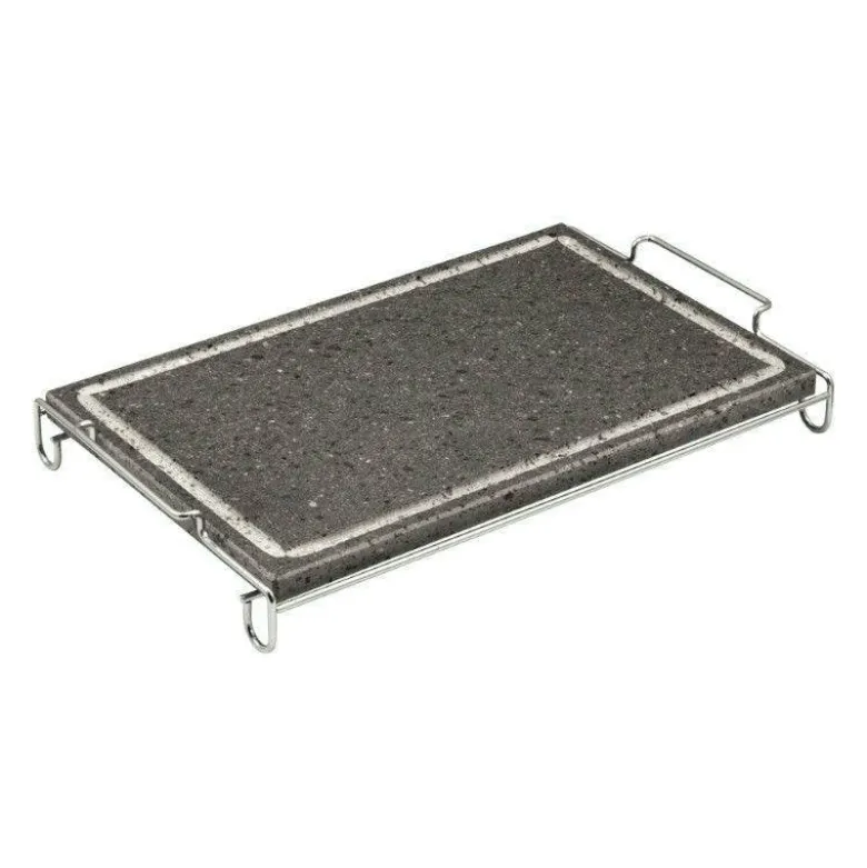 25x40 cm - Ilsa Invito Maxi Pietra Lavica Rettangolare Con Supporto In Acciaio Inox