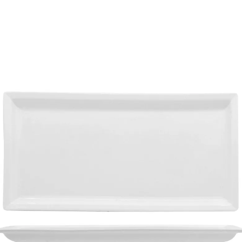 36.5x18 cm - Lioness Justwhite Piatto Presentazione Rettangolare In Porcellana - Set 3 Pz