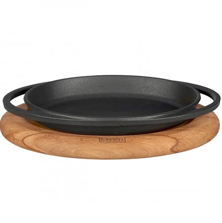 21x14 cm - Paderno Cast Iron Cookware Piatto In Ghisa Con Supporto In Legno