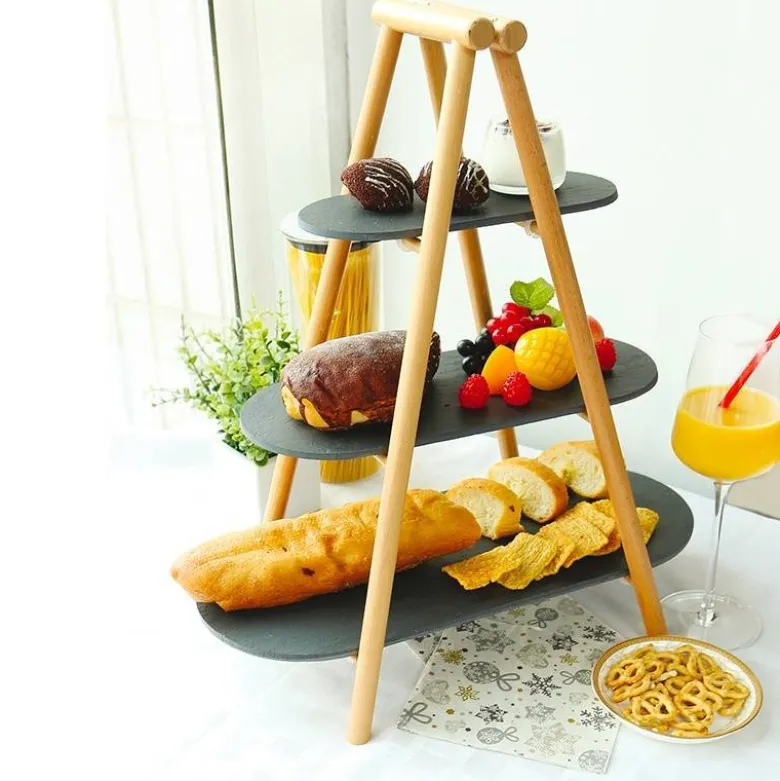 25x4.5 cm - Paderno Tableware Buffet & Display Alzata 3 Piani In Legno e Ardesia