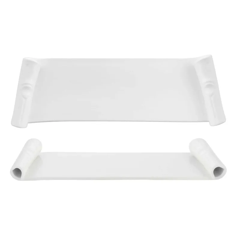49x16 cm - Pergamena Piatto Presentazione Trapezioidale In Porcellana Set 2 Pz