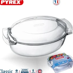 39x23 cm - Pyrex Classic Easy Grip Casseruola Ovale In Vetro Borosilicato Con Coperchio