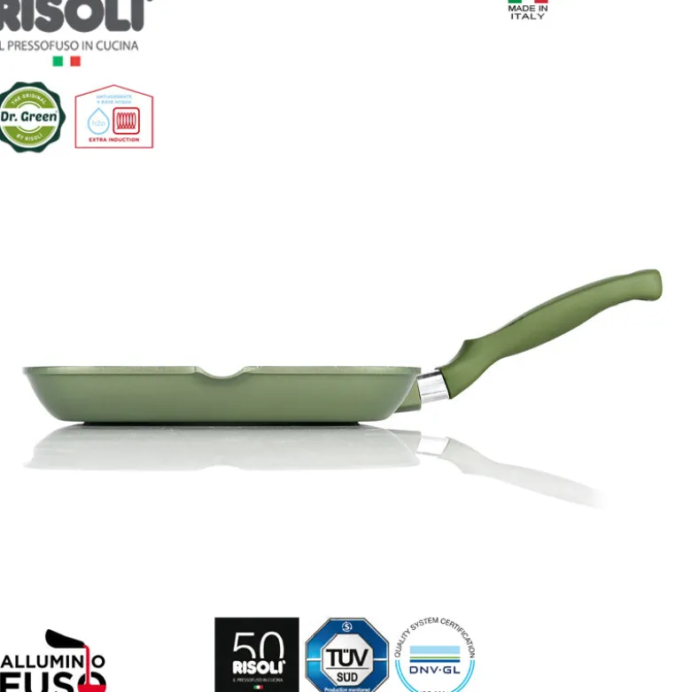 26x26 cm - Risoli Dr.Green Stone Extra Induction Bistecchiera Quadrata Antiaderente In Alluminio