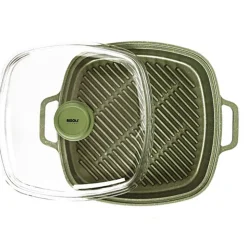 26x26 cm - Risoli Dr.Green Stone Extra Induction Bistecchiera Vapor Grill Antiaderente In Alluminio Con Coperchio
