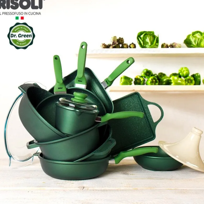 36x24 cm - Risoli Dr.Green Stone Rostiera Ovale Antiaderente In Alluminio Con Coperchio In Vetro