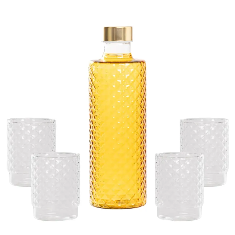 Zafferano Isolano Set Bicchieri e Bottiglia In Vetro Borosilicato - Set 5 Pz