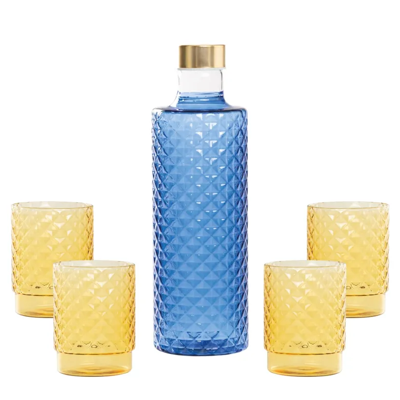 Zafferano Isolano Set Bicchieri e Bottiglia In Vetro Borosilicato - Set 5 Pz