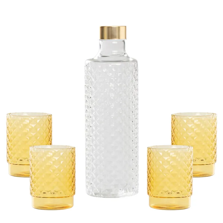 Zafferano Isolano Set Bicchieri e Bottiglia In Vetro Borosilicato - Set 5 Pz