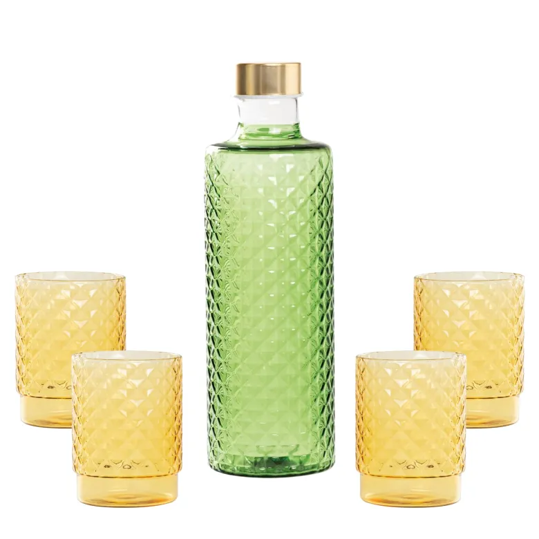 Zafferano Isolano Set Bicchieri e Bottiglia In Vetro Borosilicato - Set 5 Pz